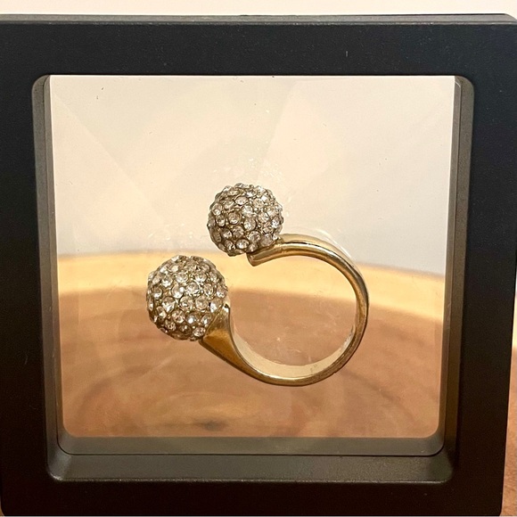 Vintage Open Cuff Pave Crystal Double Dome Disco Ball Crystal Ball Cluster Ring - Picture 2 of 11